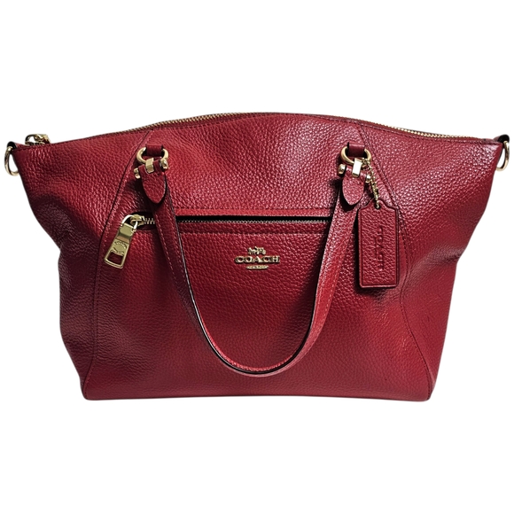 Coach Prairie Satchel Red Shoulder Bag Pebbled Leather Crossbody Strap - Picture 2 of 8